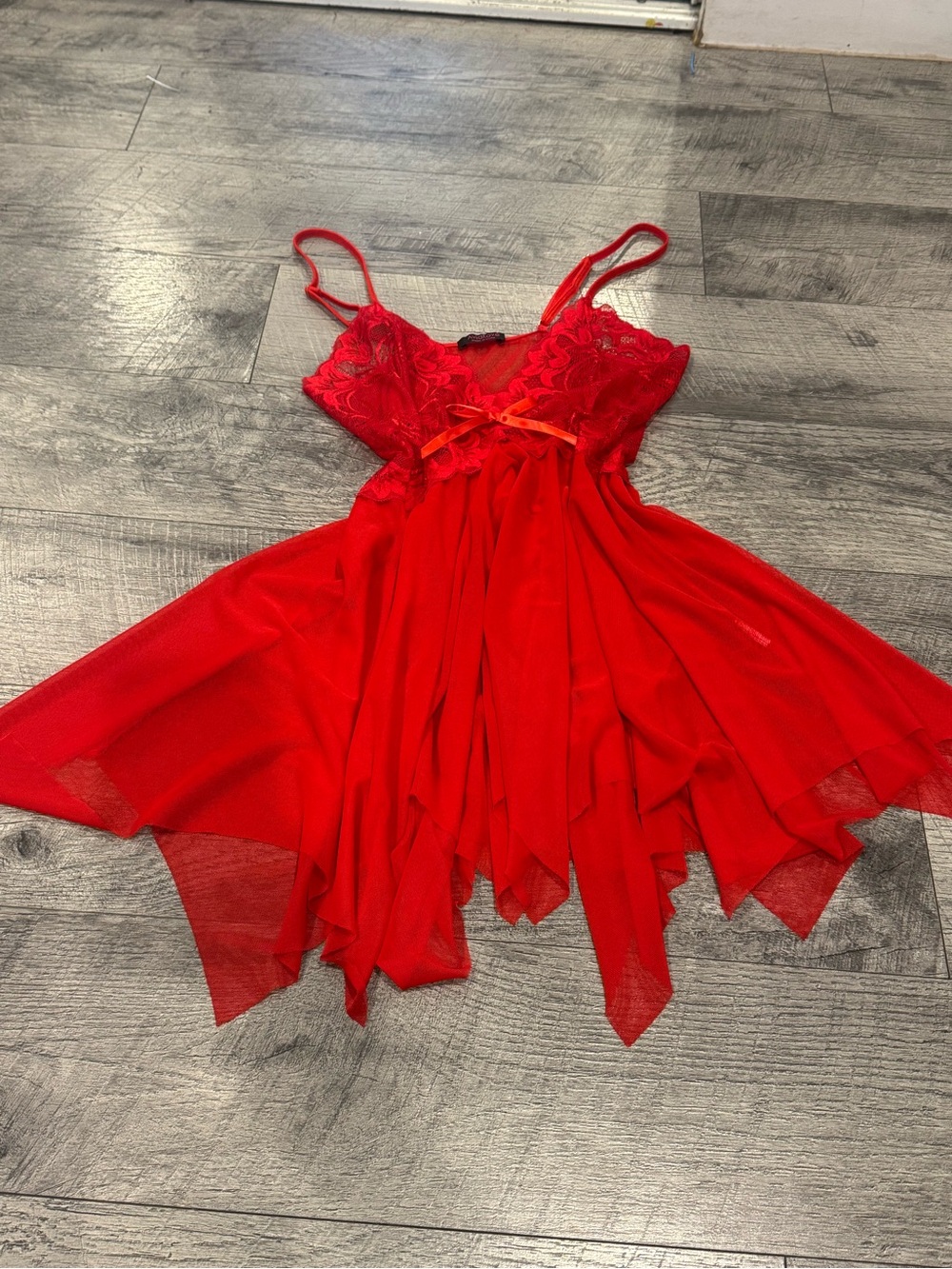 Avidlove Red Floral Lace Mesh Sheer Full Slip Adjustable Straps Bow Size S